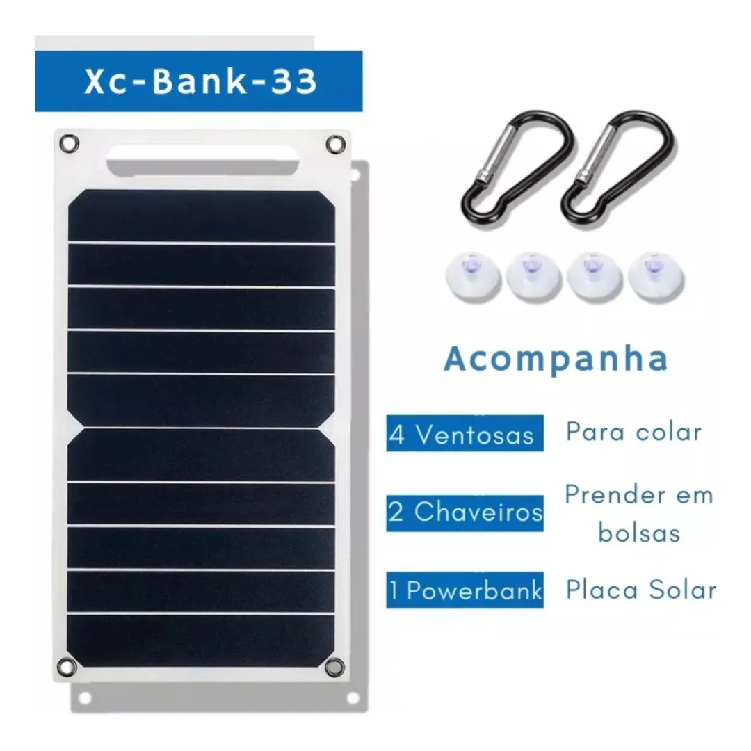 Placa Solar Powerbank Carregamento Celular Usb Portatil 20w - XCell