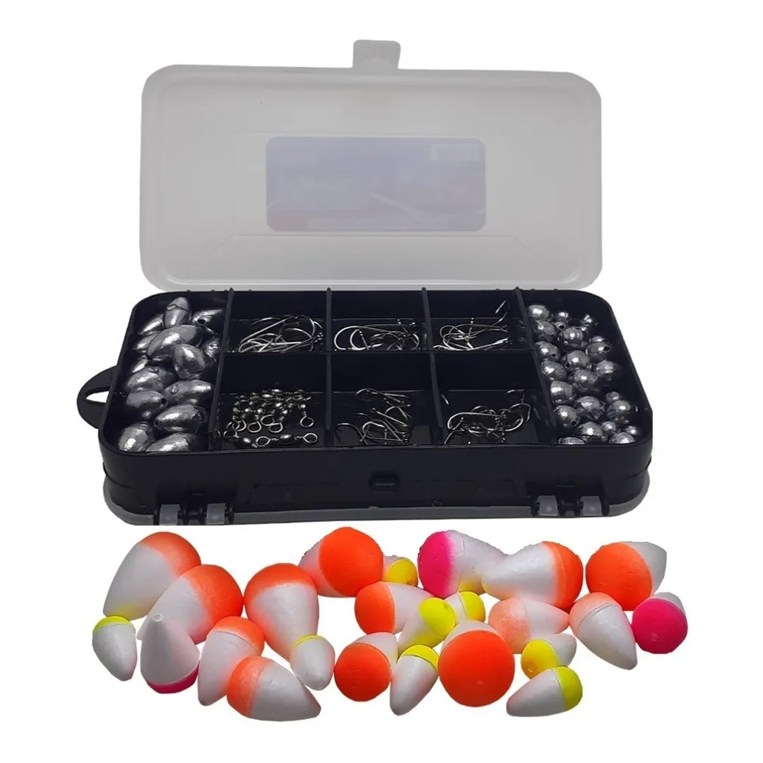 Kit de Pesca Esportiva - Estojo, Anzol, Chumbo, Girador, Boia - Summer